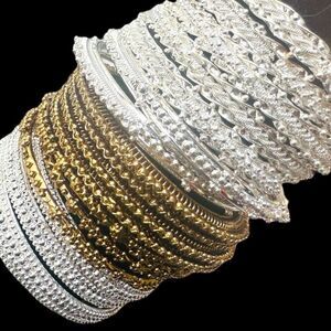 BULK LOT SILVER & GOLD TONE BANGLE BRACELETS Jewelry 19 Total Bracelets Wearable
